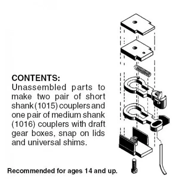00102000 – Unassembled RDA Body Mount Couplers – 3 pair (N Scale)