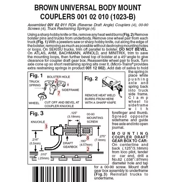 00102010 – Universal Body Mount Couplers – Brown – 2 pair (N Scale)
