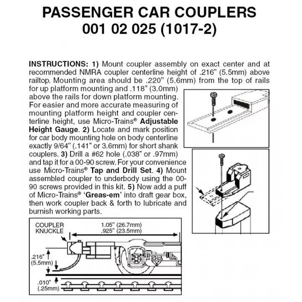 00102025 – Passenger Car Couplers – 2 pair (N Scale)