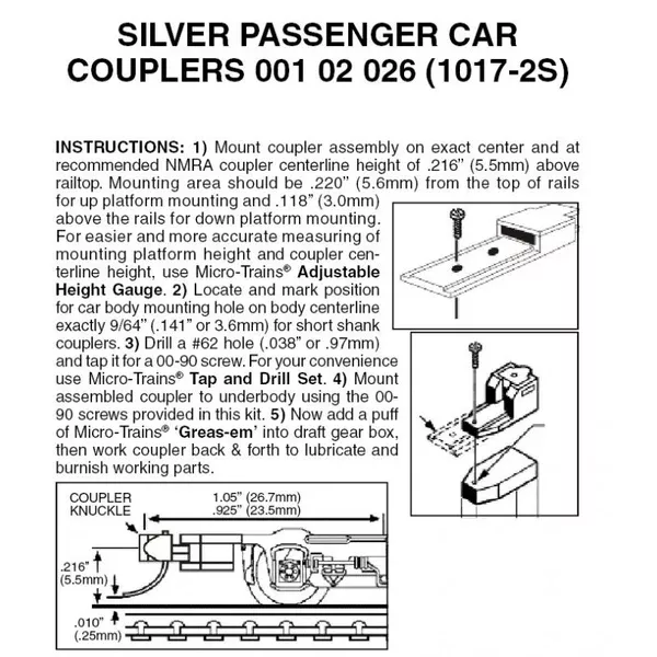 00102026 – Passenger Car Couplers – Silver – 2 pair (N Scale)