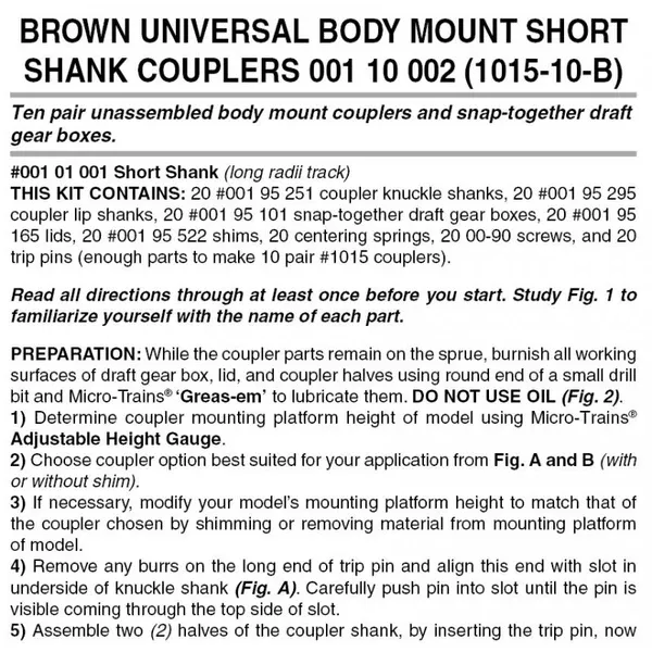 00110002 – Universal Body Mount Couplers – Short Shank – Brown – 10 pair (N Scale)