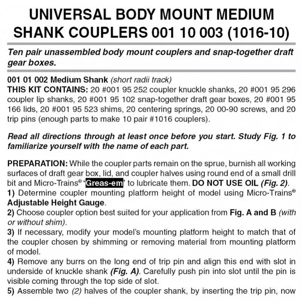 00110003 – Universal Body Mount Couplers – Medium Shank – 10 pair (N Scale)