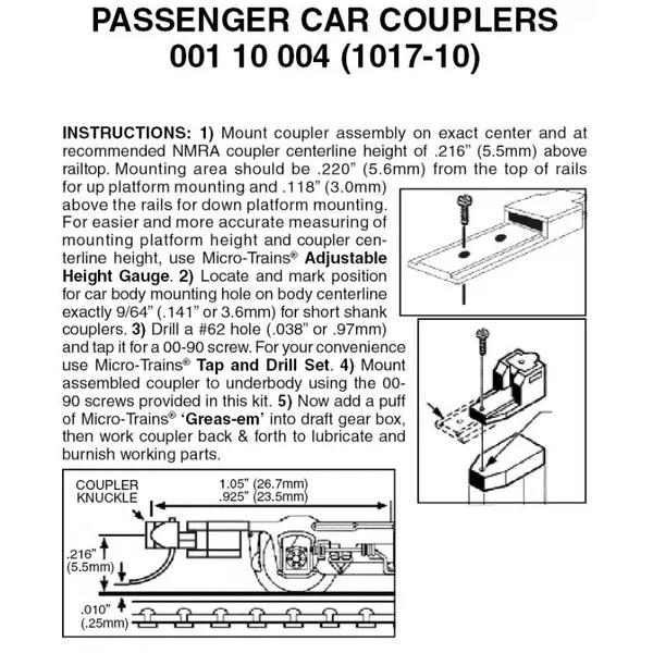 00110004 – Passenger Car Couplers – 10 pair (N Scale)
