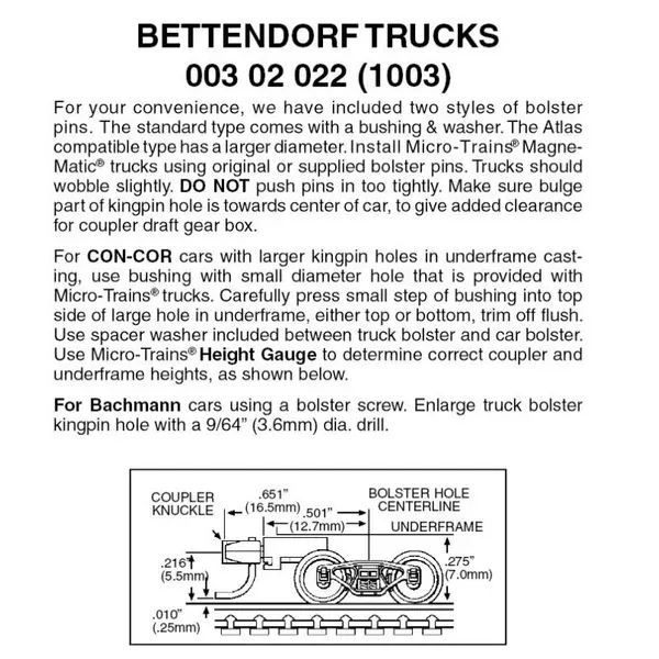 00302022 – Bettendorf Bogies with Medium Extension Couplers – 1 pair (N Scale)