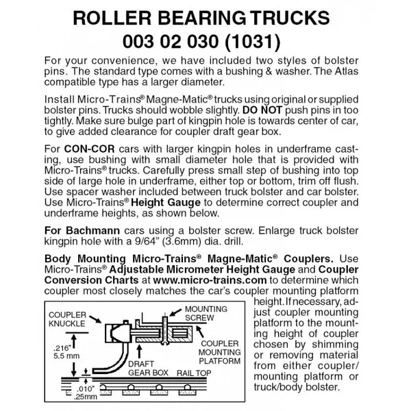 00302030 – Roller Bearing Bogies without Coupler – 1 pair (N Scale)