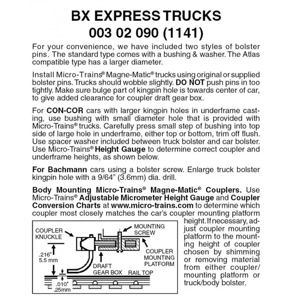 00302090 – BX Express Bogies – without Couplers – 1 pair (N Scale)