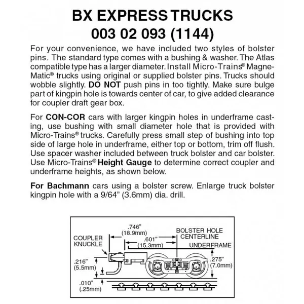 00302093 – BX Express Bogies with Medium Extension Couplers – 1 pair (N Scale)
