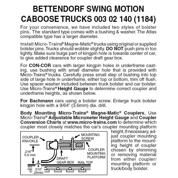 00302140 – Bettendorf Swing Motion Caboose Bogies – 1 pair (N Scale)