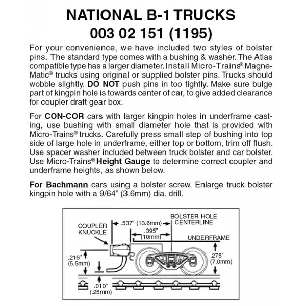 00302151 – National B-1 Bogies – 1 pair (N Scale)