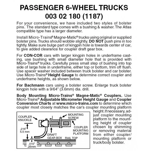 00302180 – Passenger Car Bogie – 6 Wheel – 1 pair (N Scale)
