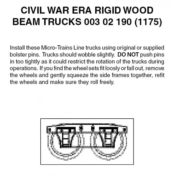 00302190 – Civil War Era Rigid Wood Beam Bogies – 1 pair (N Scale)