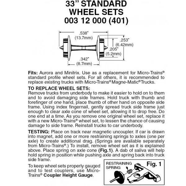 00312000 – 33” Standard Wheelsets – Medium Flange – 48 Axles (N Scale)