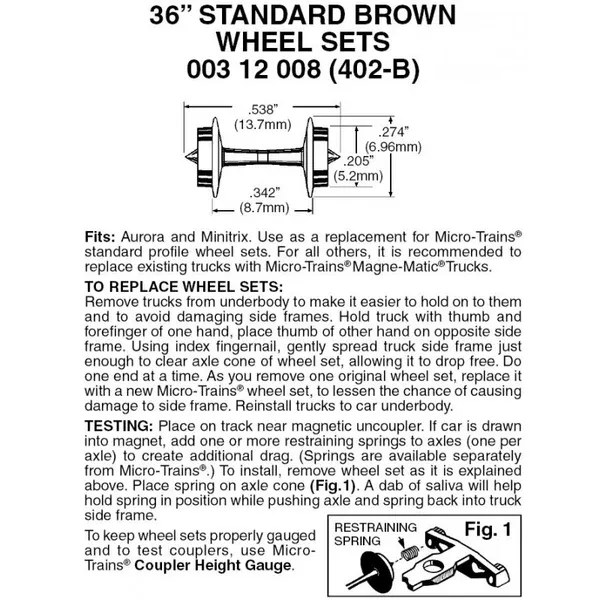 00312008 – 36” Standard Wheelsets – Brown – 48 axles (N Scale)