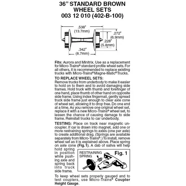 00312010 – 36” Standard Wheelsets – Brown – 100 axles (N Scale)