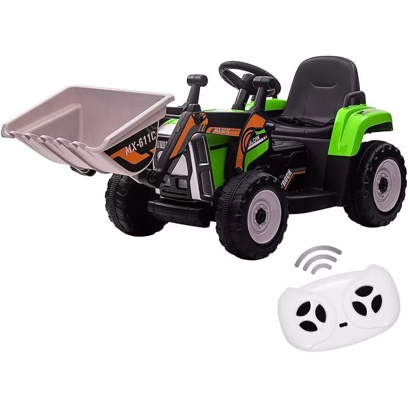 12V Battery-Powered Ride-On Excavator with Remote Control and Bucket for Kids Green?normal wheels?