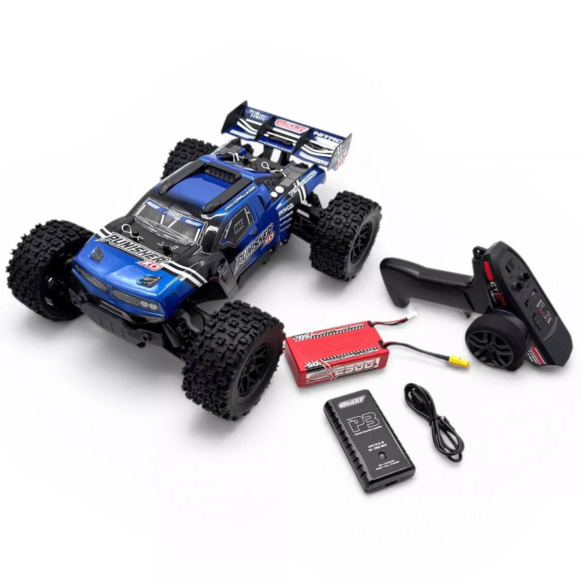 COR00231-BPunisher XD 4WD 2S Small Scale, RTR Monster Truck, Blue (Team Corally)
