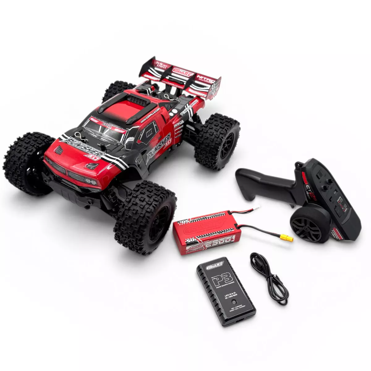 COR00231-RPunisher XD 4WD 2S Small Scale, RTR Monster Truck, Red (Team Corally)
