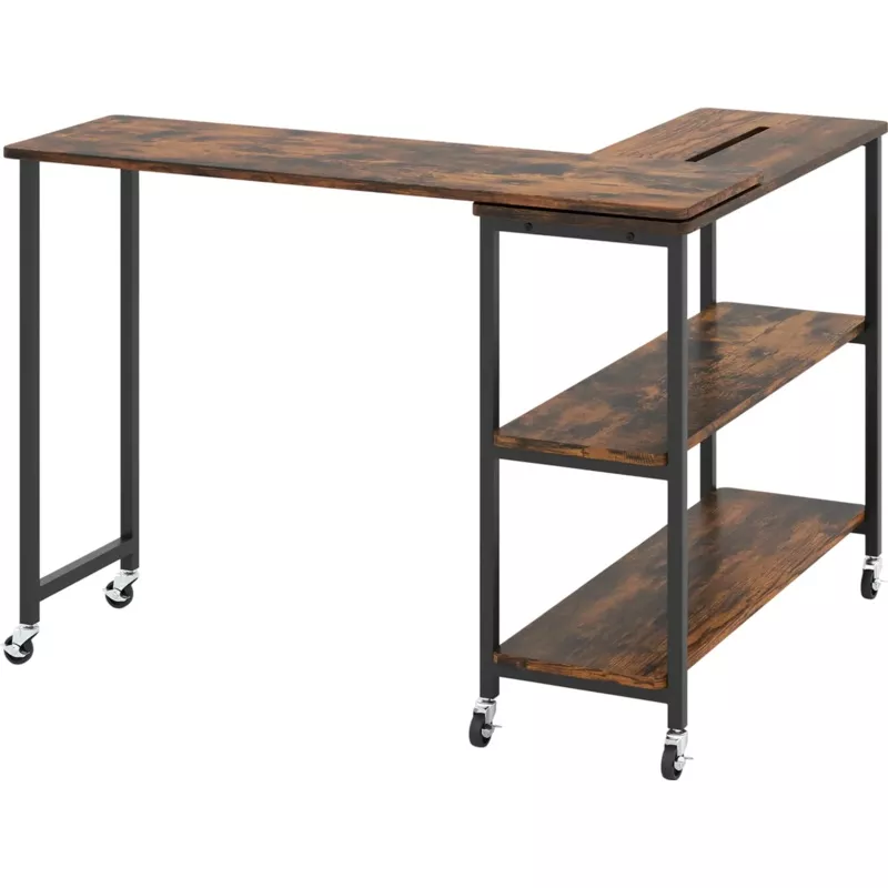 Costway Rotating Sofa Side Table w/ Wheels & Storage Shelf 28160359 New Rustic Brown