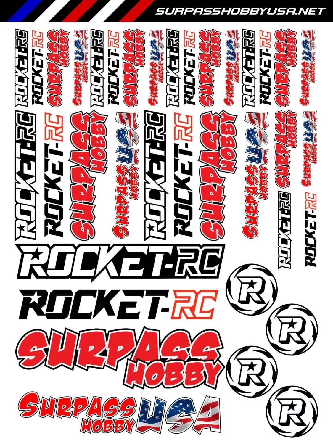 D-SH-6800M Surpass Hobby & Rocket-RC 6" x 8" Die-Cut Sticker Sheet (2) (Surpass Hobby USA)