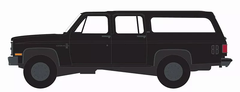Greenlight 28150-D 1/64 Scale 1985 Chevrolet Suburban C10 Custom Deluxe Black Bandit