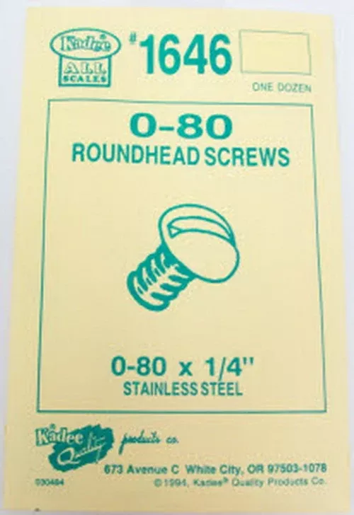 Kadee 1646 0-80 x 1/4″ Stainless Steel Round Head Screws (Pack of 12)