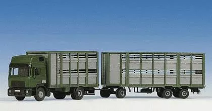 Kibri 12248 HO Scale Tractor/Trailer - Animal Transporter & Trailer -- w/12 Cows