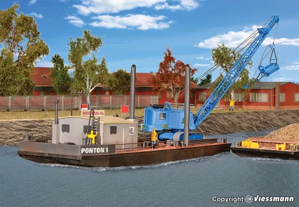 Kibri - 39156 - Working Pontoon Kit with MENCK Excavator M154 LC (HO Scale)