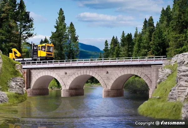 Kibri - 39721 - Stone Arch Bridge Kit with Ice Breaking Pillars - Straight - Single Track (HO Scale)