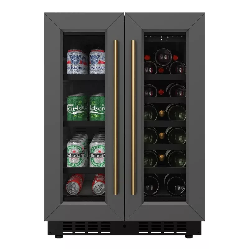 KoolMore Reserve 24 in. French Door Dual Zone Panel Ready Under-Counter Cooler and 20 Bottle Capacity in the Right Zone and 2.1 Cu. Ft. on the Left in Black