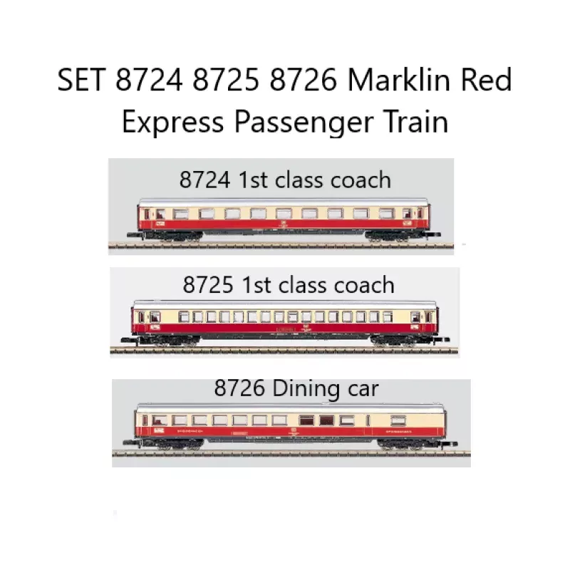 Marklin 8724 8725 8726 SET Red Express Train Passenger CarsZ SCALE (1:220)