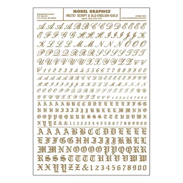 MG757 – Dry Transfer Lettering – Script & Old English Gold (4.7mm & 7.9mm)