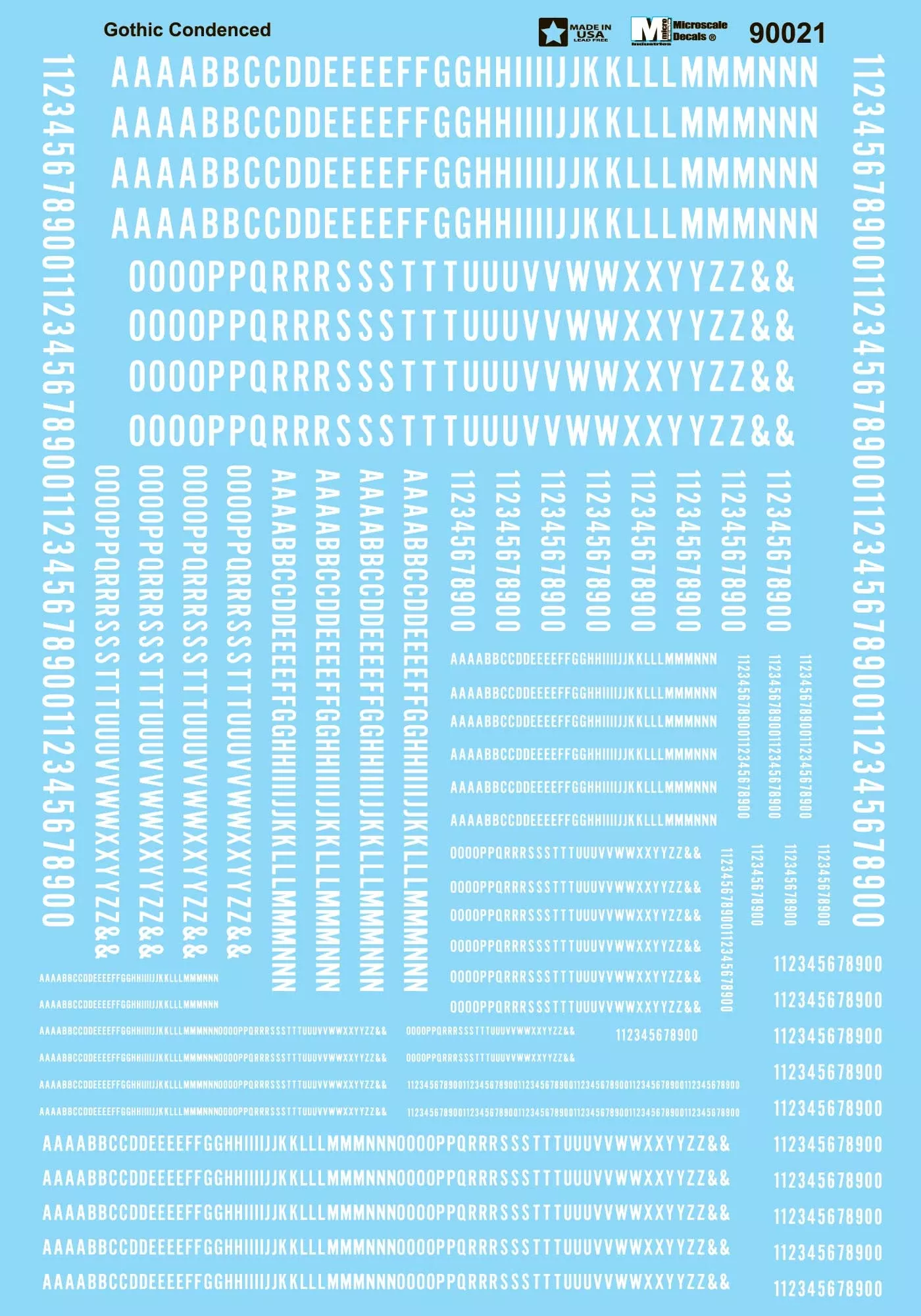 Micro Scale 90021 HO Scale - Alphabets - Condensed Gothic - White Decals