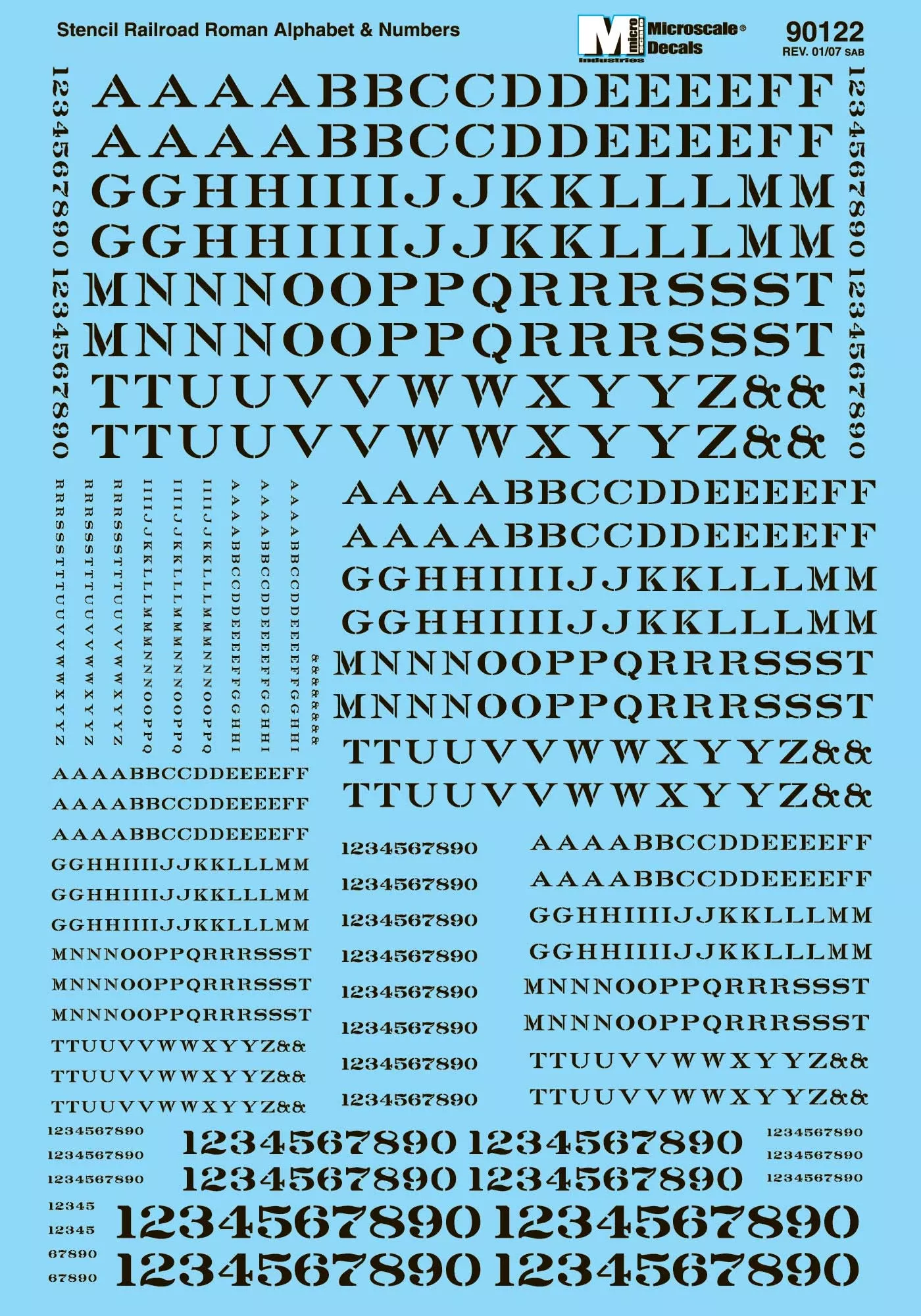 Micro Scale 90122 HO Scale - Stencil Railroad Roman - Alphabet & Number - Black Decals