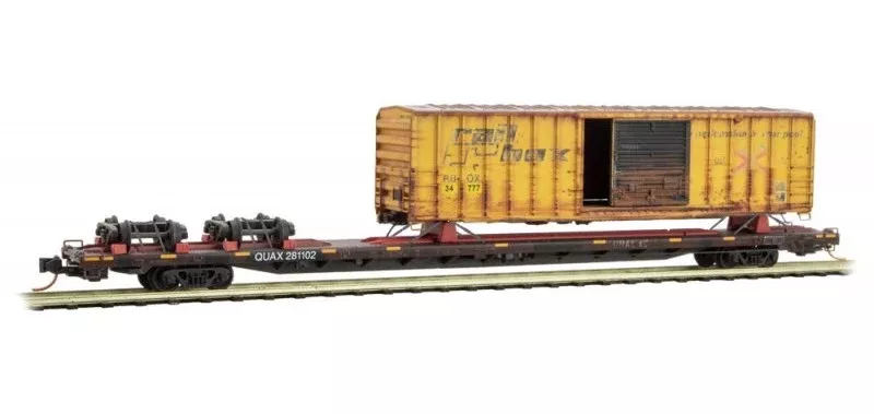 Micro-Trains 071 00 580 89′ Flat Car with Railbox Boxcar QUAX