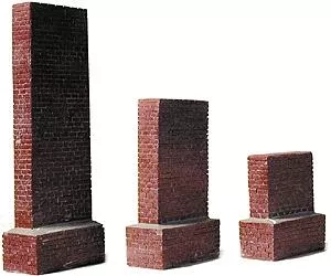 Model Railstuff 1420 HO Scale Stone Bridge Piers - Red (One-Piece, Painted Plaster Castings) -- Set w/1 Each 3-1/2" 8.7cm, 5-1/2" 13.7, & 8-1/2" 21.2cm Tall