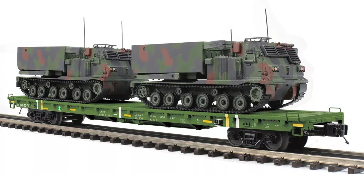 MTH Premier 20-95468 U.S. Army 60 Flat Car w/(2) M270 Rocket Launcher Vehicles O SCALE. NEW
