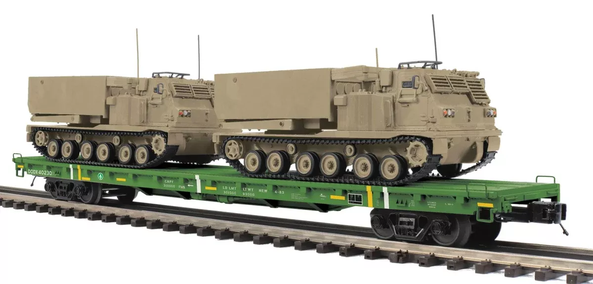 MTH Premier 20-95470 U.S. Army O Scale Premier 60 Flat Car w/(2) M270 Rocket Launcher Vehicles NEW