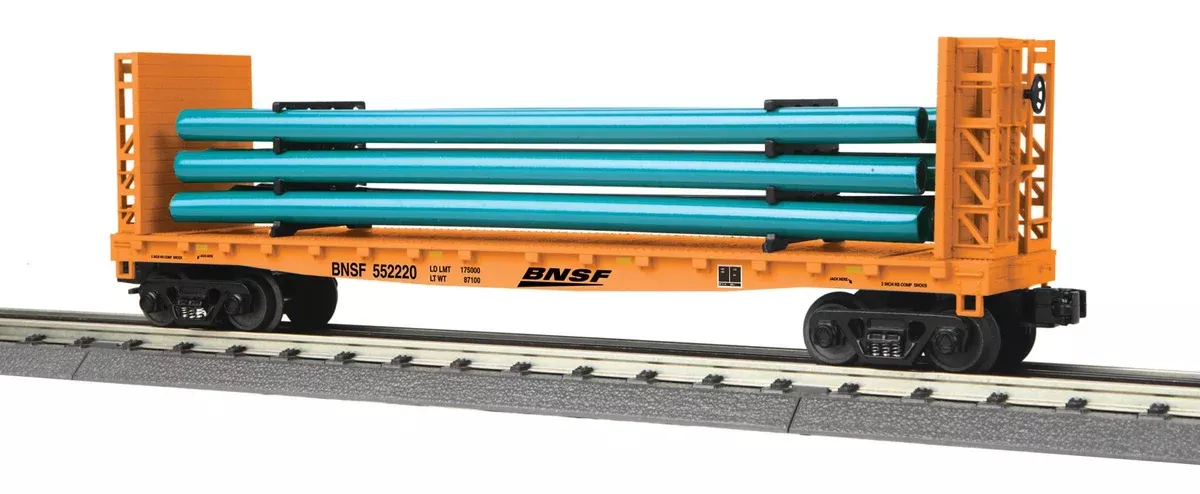 MTH Railking 30-76804 BNSF Flat Car with Bulkheads & Pipe Load O SCALE NEW