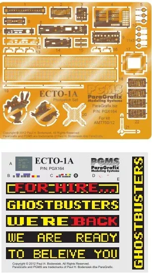 Paragrafix 164 1/25 Ghostbuster 2 Ecto1A Photo-Etch Set for AMT