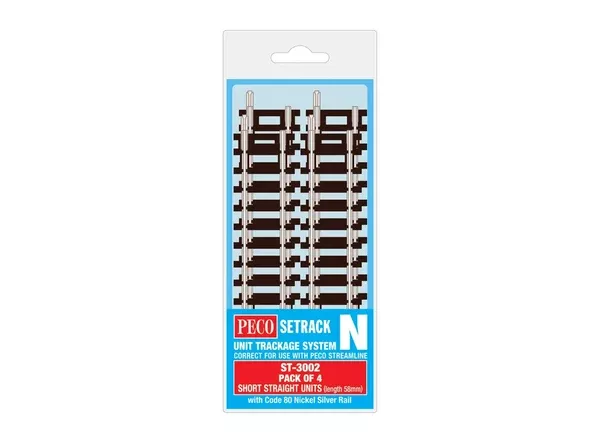 Peco – ST-3002 – Short Straight – Pack of 4 (N Scale)