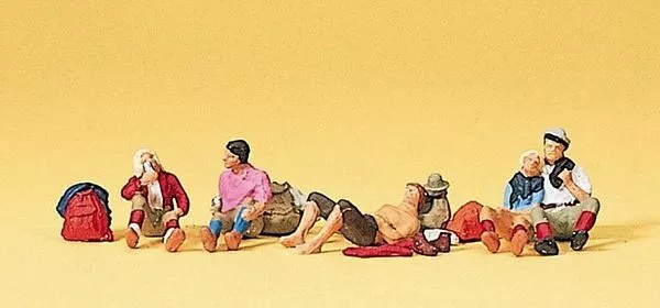 Preiser 10442 HO Scale Recreation & Sports Hikers Resting pkg(6)