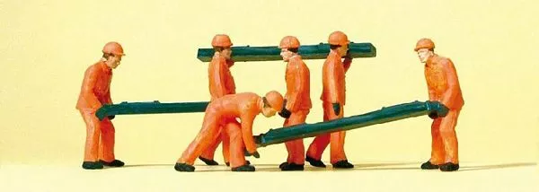 Preiser 14036 HO Scale Railroad Personnel Track Workers w/Ties pkg(6)