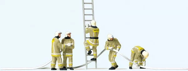 Preiser HO 10771 Modern Firemen Working with Accessories, Beige Uniforms (5-pack)