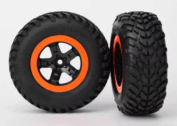 Traxxas 5864 SCT Off Road Tires on Beadlock Style Orange Wheels Slash 2WD Front