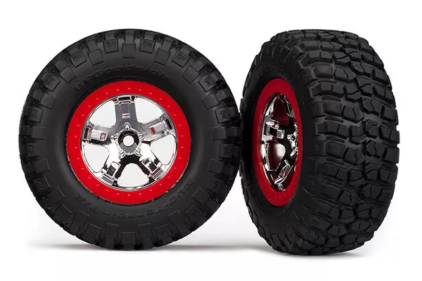 Traxxas 5869 BF Goodrich Tires on Beadlock Style Satin Chrome and Red Wheels for 2WD Slash Front