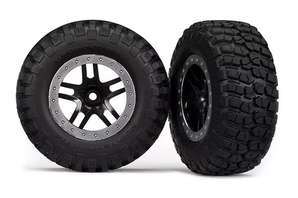 Traxxas 5885 BFGoodrich Mud-Terrain T/A KM2 Tires on Satin Chrome Wheels 2WD Slash Front