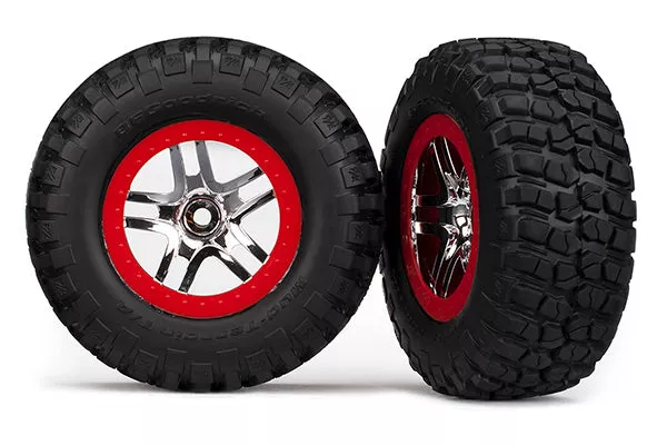 Traxxas 6873A BF Goodrich T/A KM2 S1 Tires and Wheels Red and Chrome Slash 2WD Rear 4×4 F&R