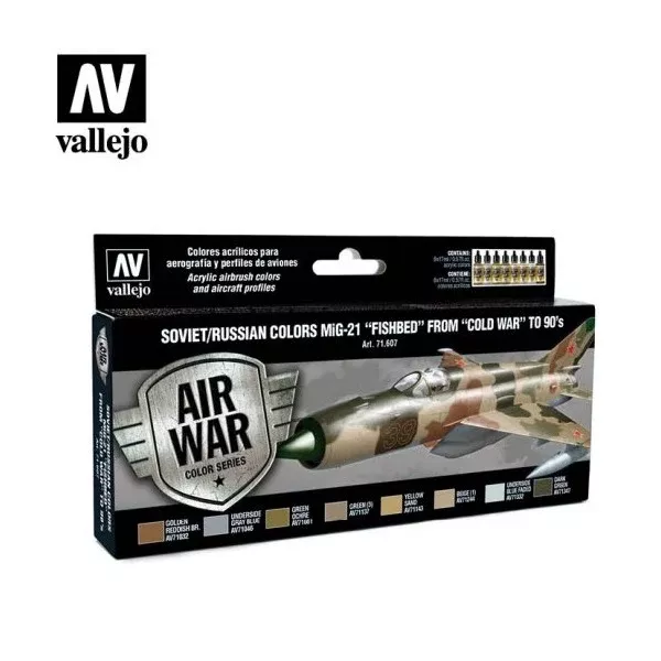 Vallejo 71607 Model Air Soviet/Russian MiG-21 Fishbed 50s-90s Acrylic Paint Set