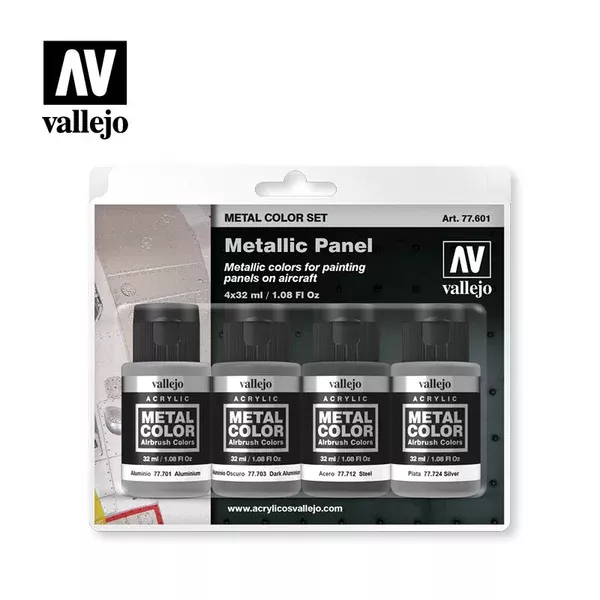Vallejo 77601 Metal Color Metallic Panel 4 Paint Set
