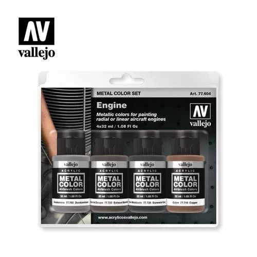 Vallejo 77604 Metal Color Engine 4 Paint Set